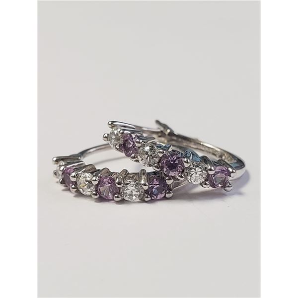 SILVER CREATED ALEXANDRITE HOOP EARRINGS