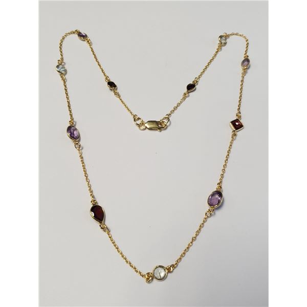 SILVER MULTI GENUINE GEMSTONE GOLD PLATED 18" NEC