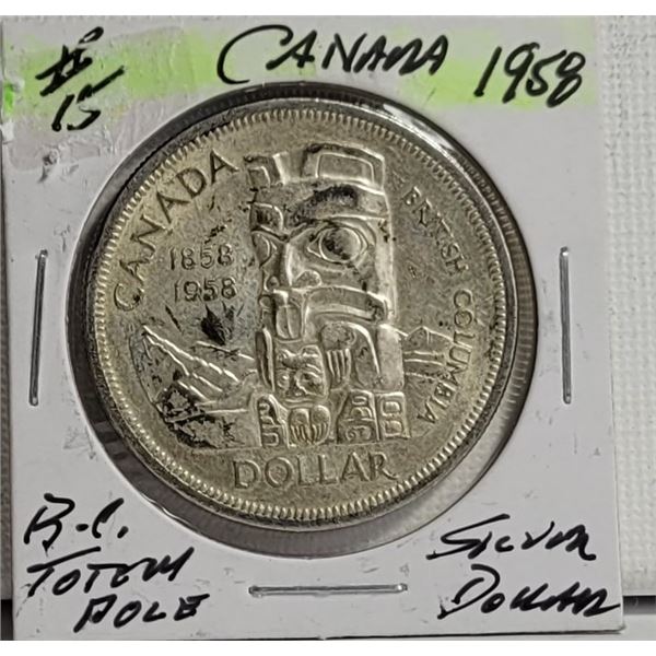 CANADIAN 1958 SILVER DOLLAR, 80% SILVER