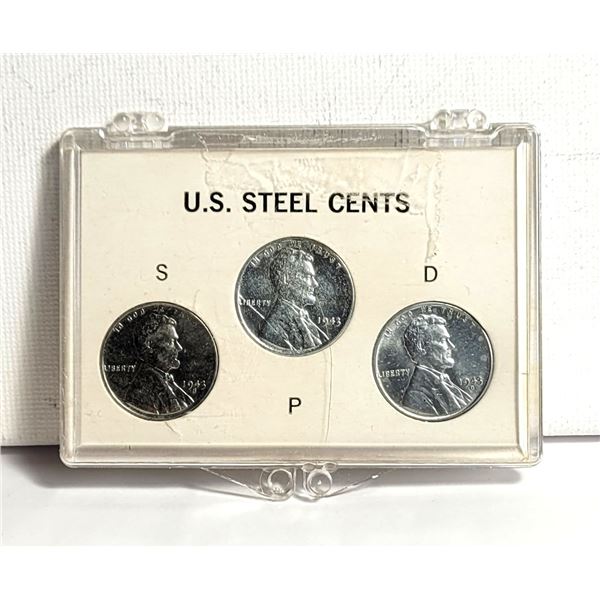 SET OF 3 USA 1943 STEEL PENNIES, EACH WAS