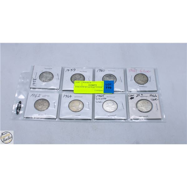 8 SILVER QUARTERS 1958-66