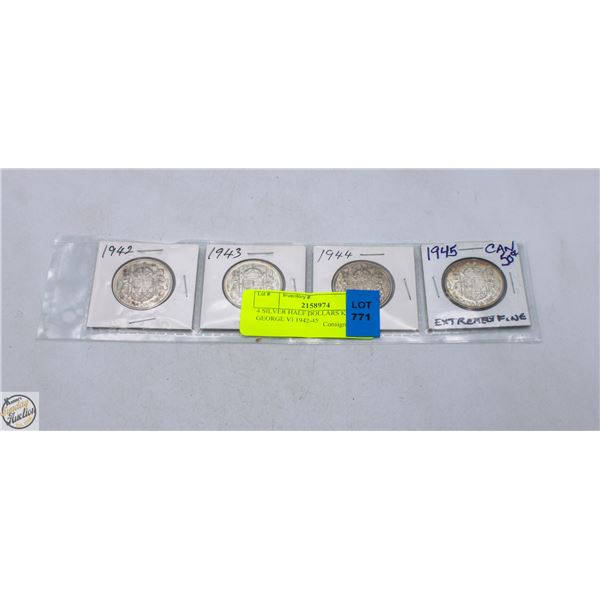 4 SILVER HALF DOLLARS KING GEORGE VI 1942-45