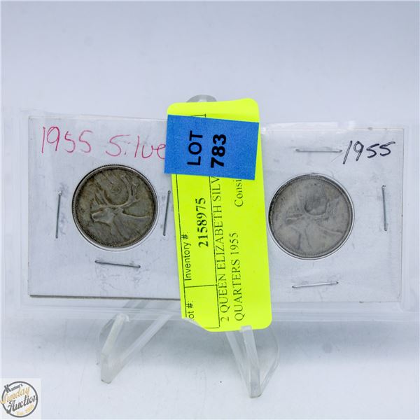 2 QUEEN ELIZABETH SILVER QUARTERS 1955