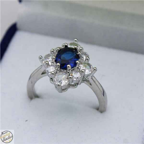 NEW SZ 9 CLUSTER RING WITH BLUE STONE &