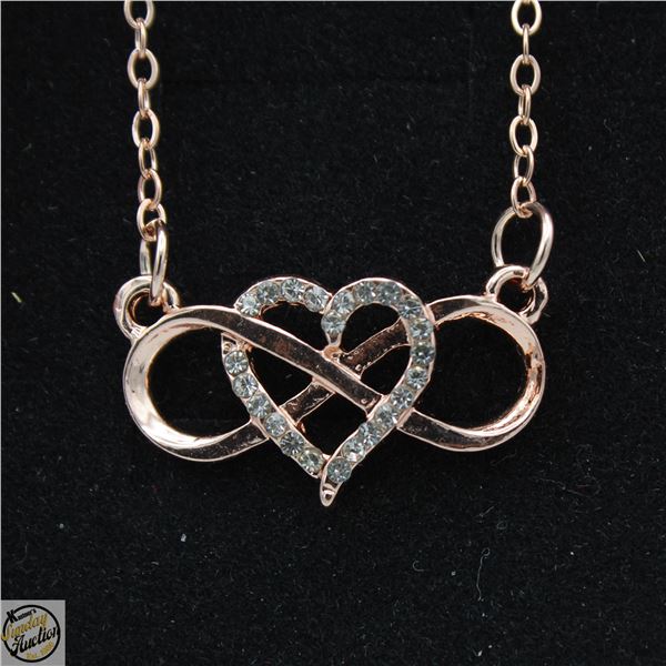 NEW INFINITY ROSE GOLD TONE HEART NECKLACE