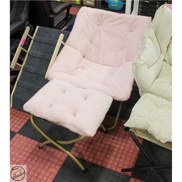 NEW ASSEMBLED PINK FOLDING CHAIR & OTTOMAN