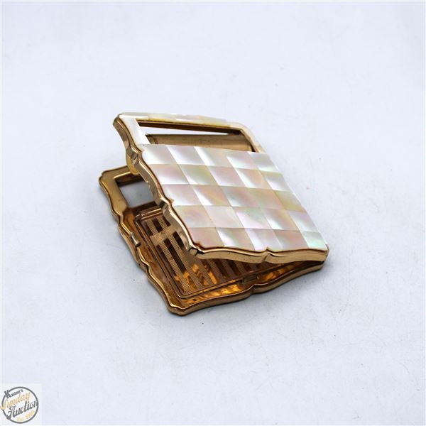 MOTHER OF PEARL VINTAGE COMPACT WITH MIRROR