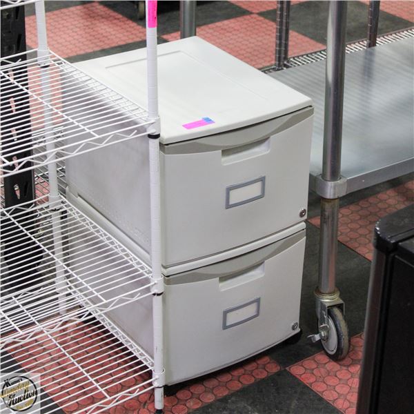 WHITE PLASTIC 2 DRAWER FILE CABINET