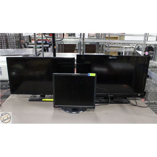 LOT OF THREE MONITORS: LENOVO THINKVISION, SONY