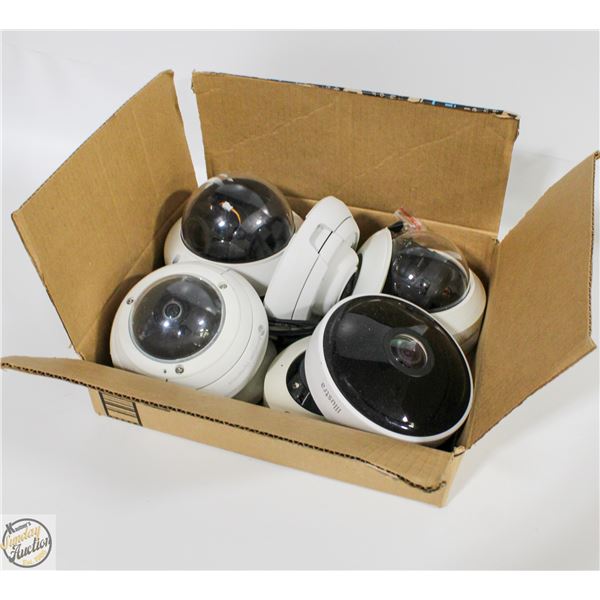 BOX OF USED CEILING/WALL SECURITY DOME CAMERAS