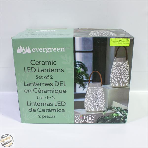 EVERGREEN CERAMIC LED LANTERNS SET OF 2