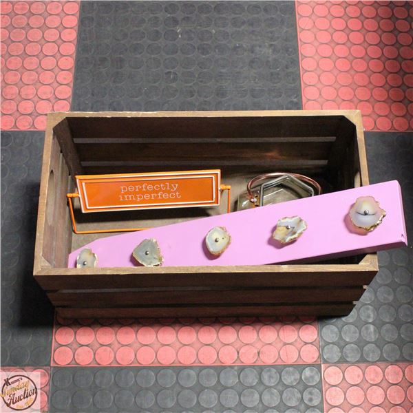 WOODEN HEART SHAPED HANDLED BASKET WITH