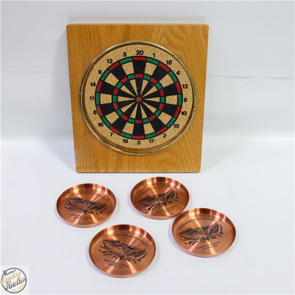 ESTATE WOODEN FRAMED DART BOARD + 4