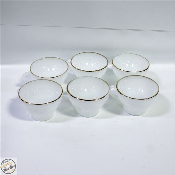6 FIRE-KING MATCHING MILK GLASS GOLD TRIMMED