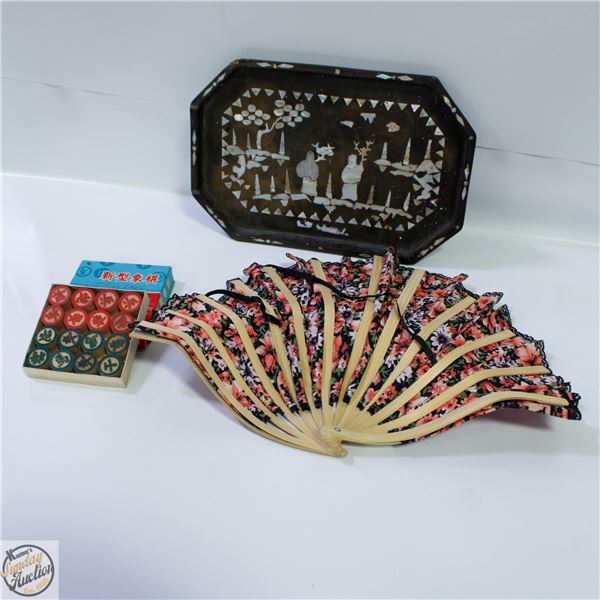 ESTATE ANTIQUE ORIENTAL TRAY WITH GENUINE