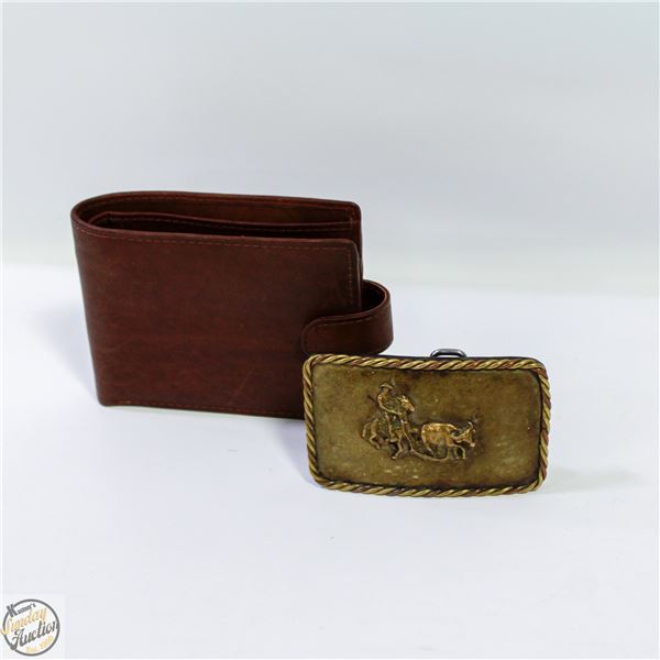 ESTATE ANTIQUE BRASS + GENUINE LEATHER