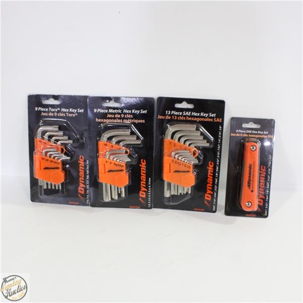 LOT OF 4 NEW DYNAMIC HEX TOOL SETS, VARIOUS TYPES