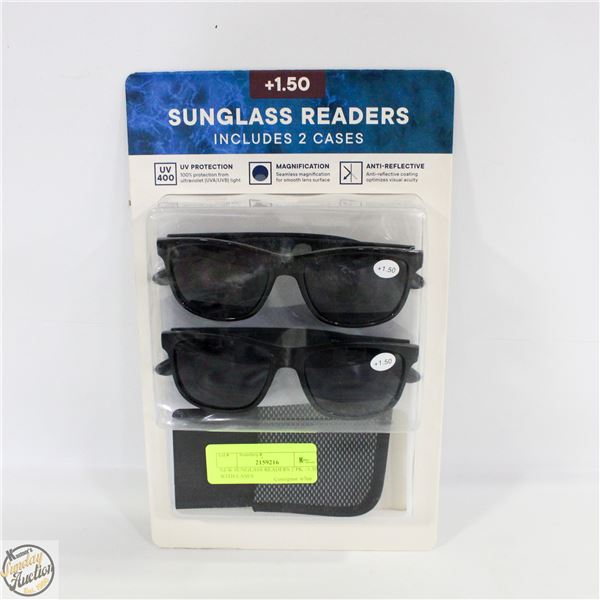 NEW SUNGLASS READERS 2 PK +1.50 WITH CASES