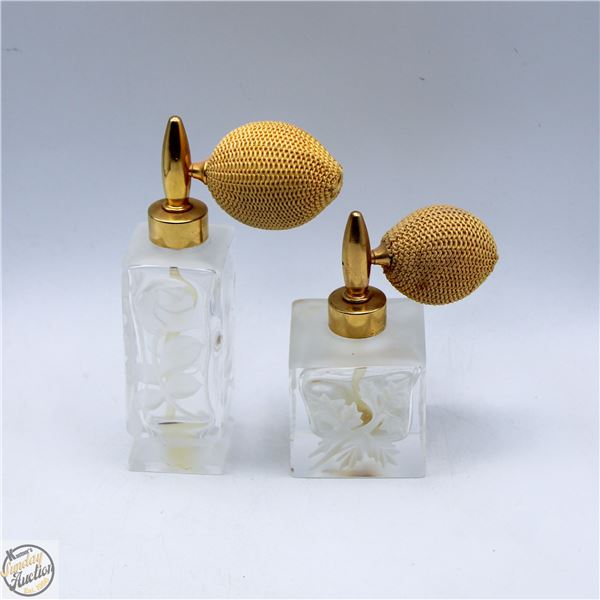 2 VINTAGE REFILLABLE ETCHED PERFUME BOTTLES