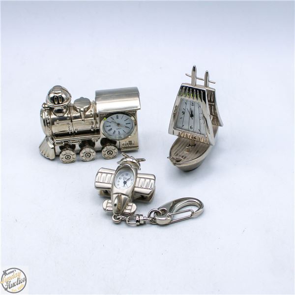 3 VINTAGE MINITURE DESK CLOCKS