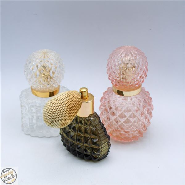 3 VINTAGE HOBNAIL GLASS PERFUME BOTTLES