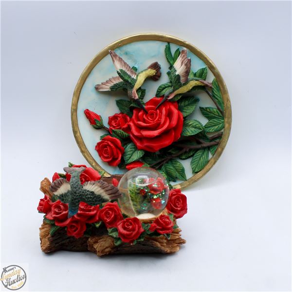 3D HUMMINGBIRD ROSES DISPLAY PLATE