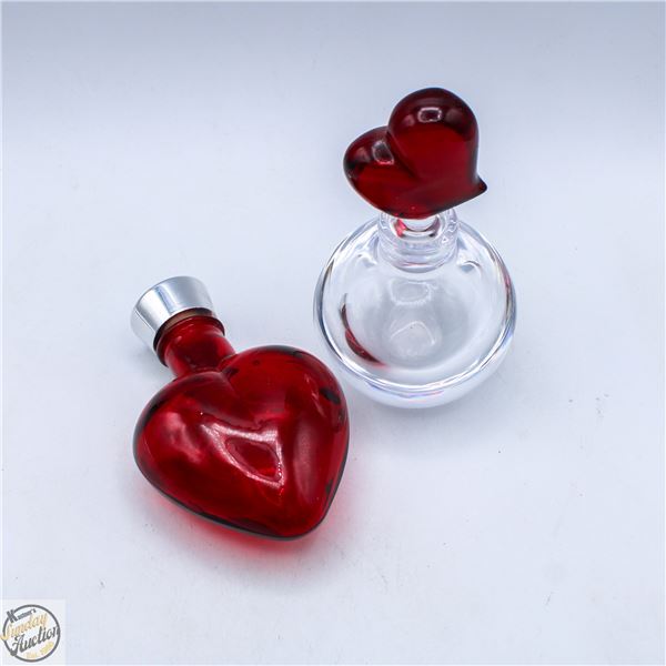 2 VINTAGE HEART SHAPE PERFUME BOTTLES