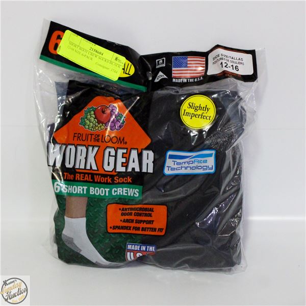 SHORT BOOT CREW SOCKS BLACK 12-16 SIZE 6-PACK