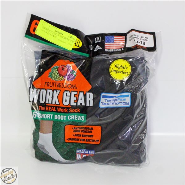 SHORT BOOT CREW SOCKS BLACK 12-16 SIZE 6-PACK