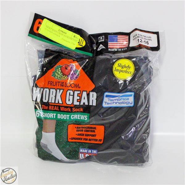 SHORT BOOT CREW SOCKS BLACK 12-16 SIZE 6-PACK