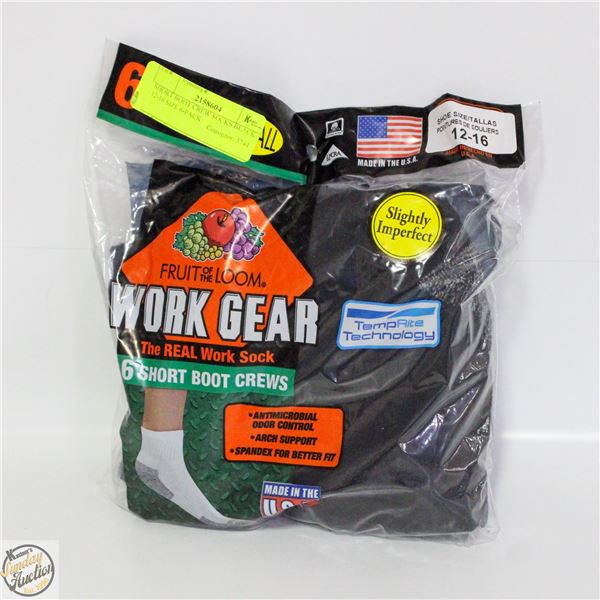 SHORT BOOT CREW SOCKS BLACK 12-16 SIZE 6-PACK