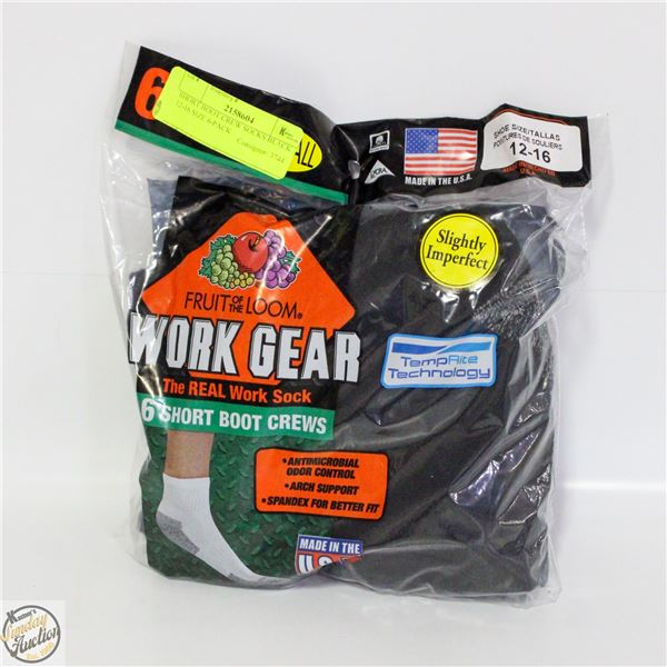 SHORT BOOT CREW SOCKS BLACK 12-16 SIZE 6-PACK