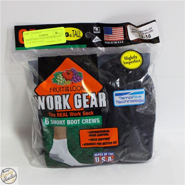 SHORT BOOT CREW SOCKS BLACK 12-16 SIZE 6-PACK