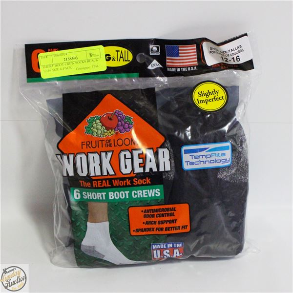 SHORT BOOT CREW SOCKS BLACK 12-16 SIZE 6-PACK