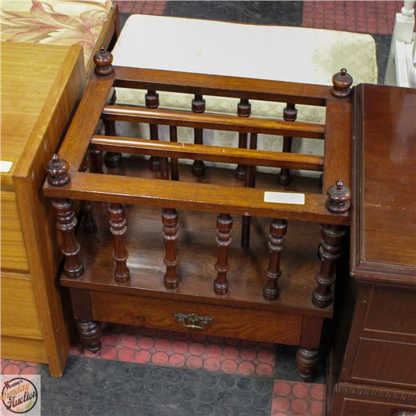 SOLID WOOD BRASS HANDLED MAGAZINE RACK