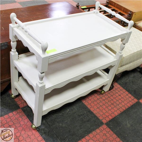 WHITE ROLLING 3 TIER TEA STYLE TROLLEY