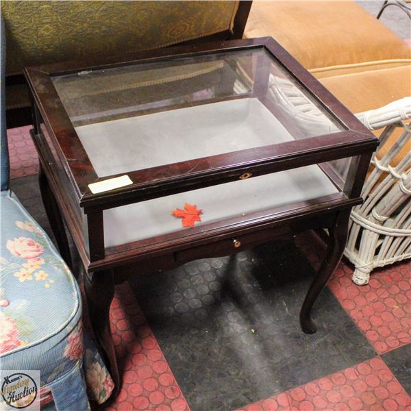 WOODEN FRAMED GLASS DISPLAY CASE