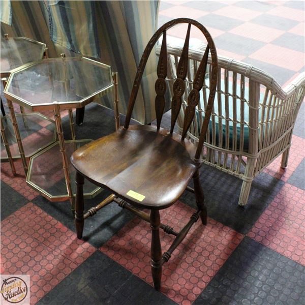 ANTIQUE CARVED BACK SMOOTH ARMLESS CHAIR