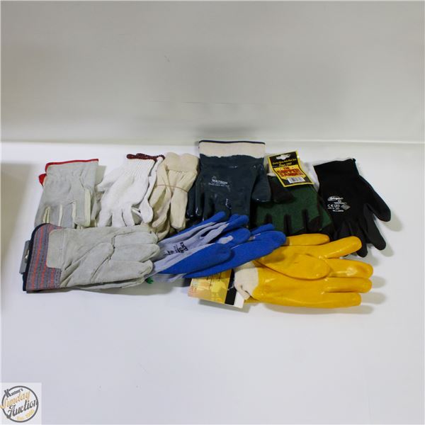 (9) NEW WORK GLOVES ASST’D