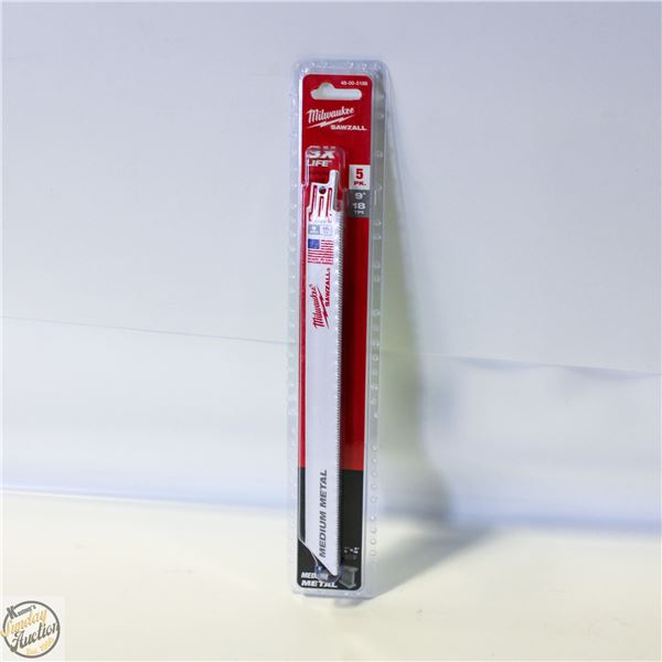 MILWAUKEE FIVE PACK SAWZALL MEDIUM METAL 9” BLADE