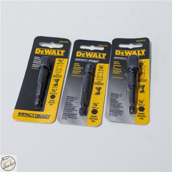 3PKS OF DEWALT IMPACT SOCKET ADAPTOR SIZES 1/4,