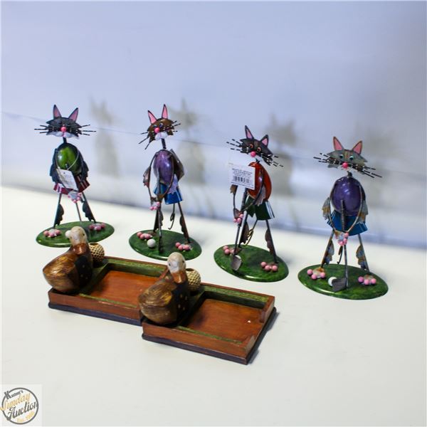 3 X GOLF, 1 METAL CAT GOLFING ORNAMENT, 2 X