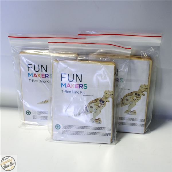 3 X T-REX WOODEN WIND UP MODEL KITS