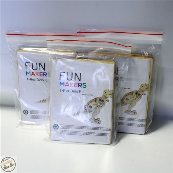 3 X T-REX WOODEN WIND UP MODEL KITS