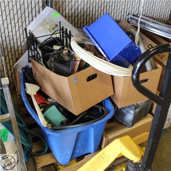 PALLET OF HOSES CLIP BOARDS AND MORE....