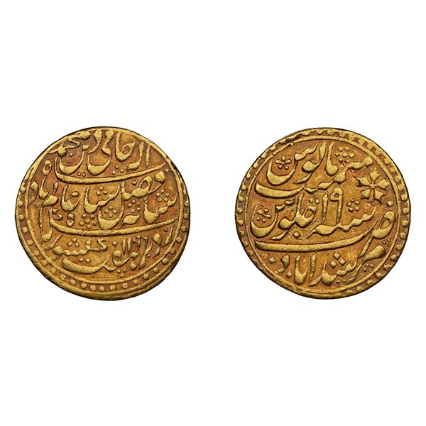 Bengal Presidency: INO Shah Alam II, semi-machine Struck Gold Mohur, Murshidabad mint