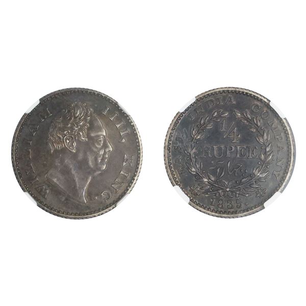 East India Company: William IV, Silver 1/4 Rupee, Calcutta mint, Proof Restrike