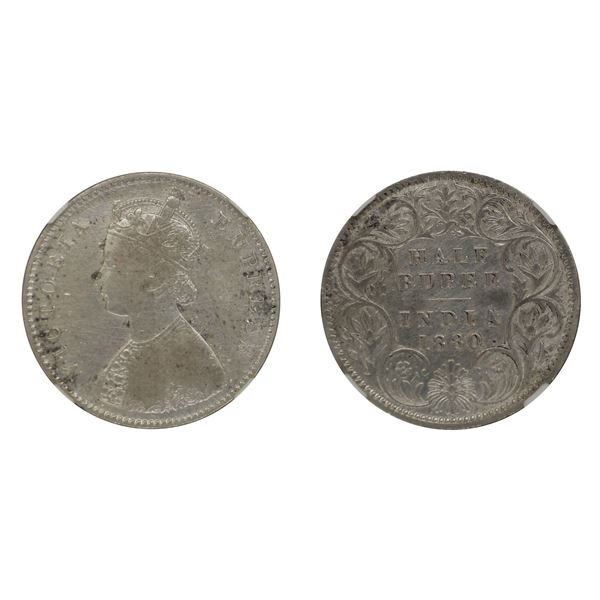 British India: Victoria, 1880, Silver 1/2 Rupee, Calcutta, NGC Fine