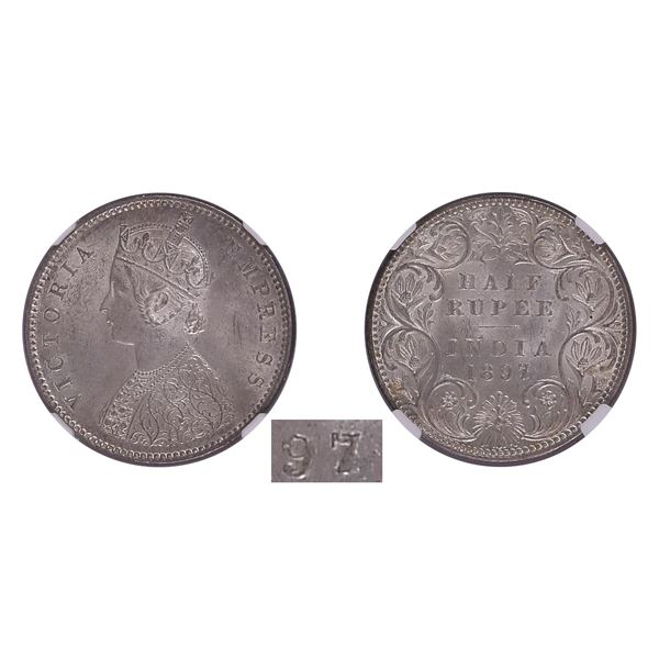 British India: Victoria, 1897 (7 over 6), 1/2 Rupee, Calcutta, NGC MS 63, Extremely rare