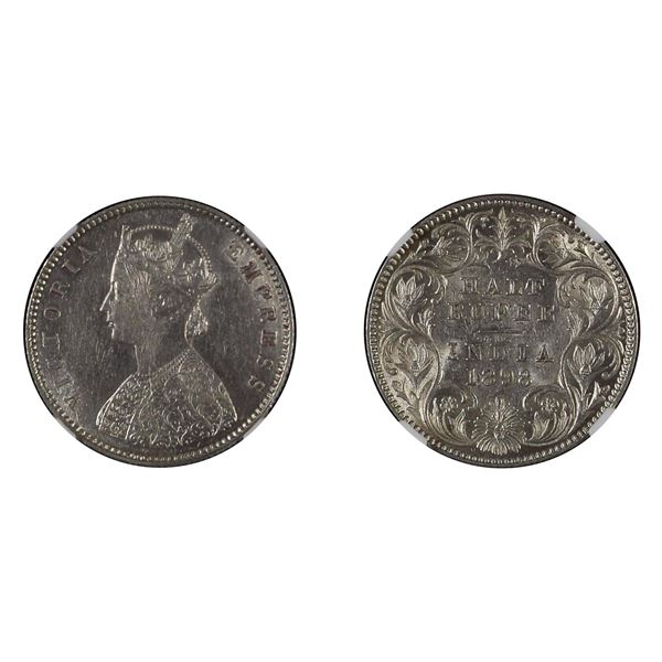 British India: Victoria, 1898, Silver 1/2 Rupee, Calcutta, NGC AU 58
